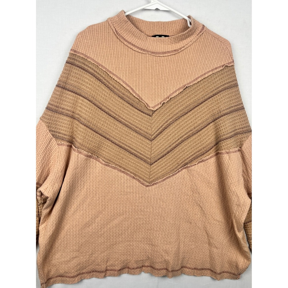 Miss Me Waffle Knit Thermal Top Womens XL XXL Chevron Mock Neck Pink MT2271L